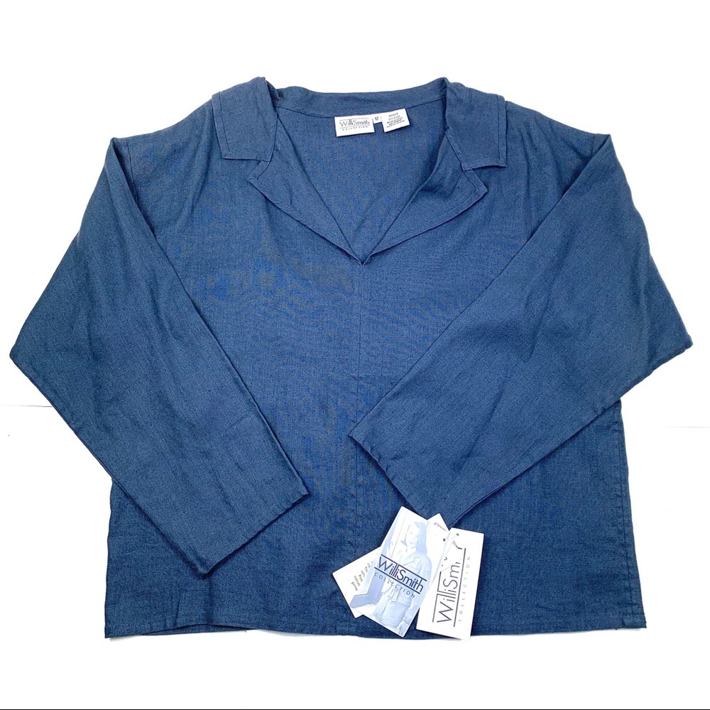 NWT Willi Smith 100% Linen Blue Collar Top, 12